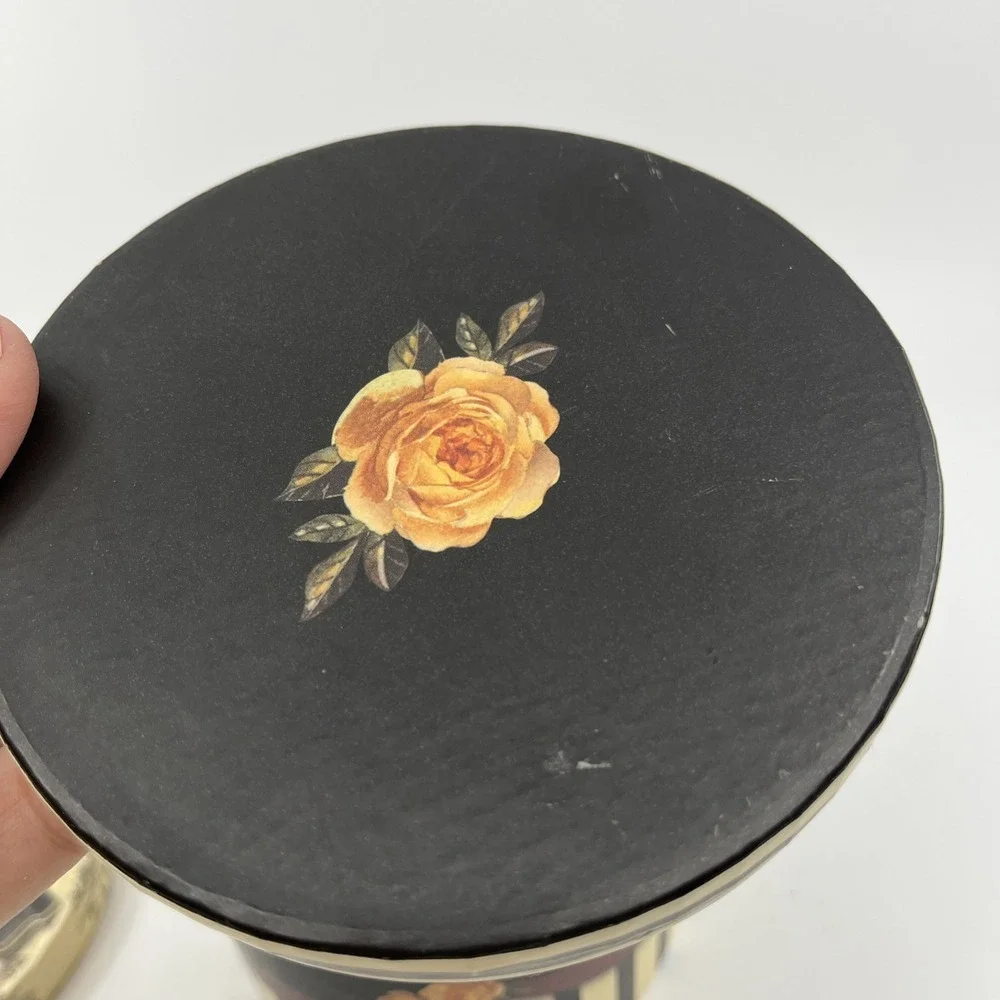 SANDY LYNAM CLOUGH LAURA Paper TRINKET BOX  BLACK STRIPES‎ ROSES 4